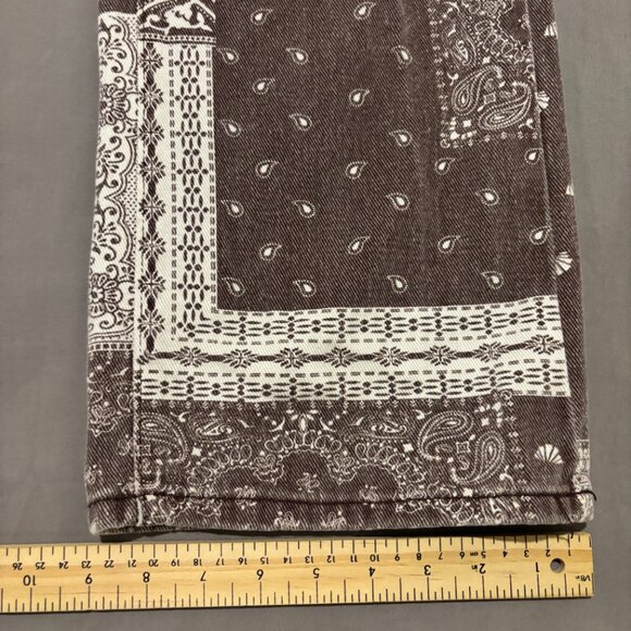 Shein Pants Womens Small 27x27 Brown Geometric Patchwork Straight Leg Y2K Style - Picture 3 of 7